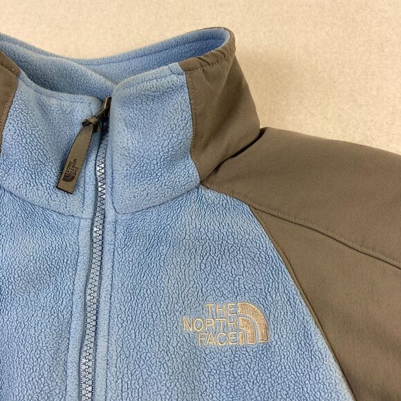 The North Face Fleece Jacket Women's Medium Blue Color Block Soft Shell Full Zip - Picture 5 of 11